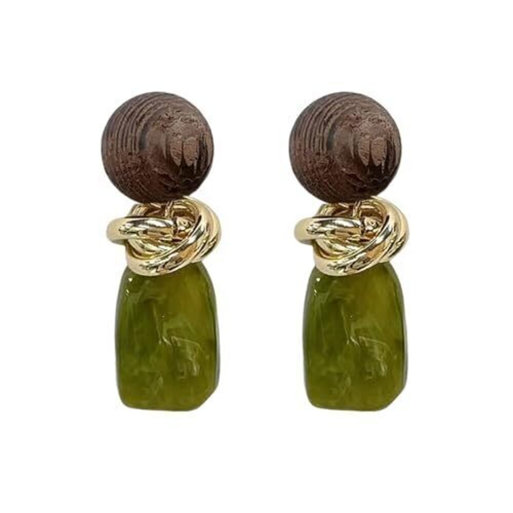 5505 Retro Geometric Statement Earrings Lightweight Resin Imitation Amber